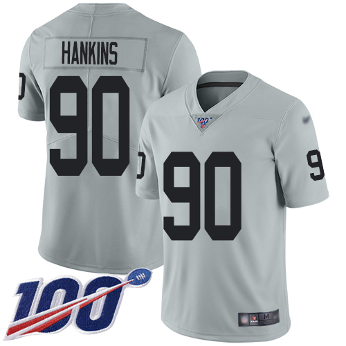 Men Oakland Raiders Limited Silver Johnathan Hankins Jersey NFL Football #90 100th Season Jersey->oakland raiders->NFL Jersey